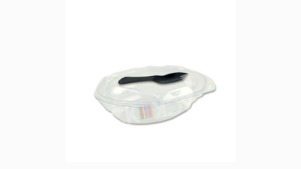 Hinged Lid Oval Salad Clear Container with fork